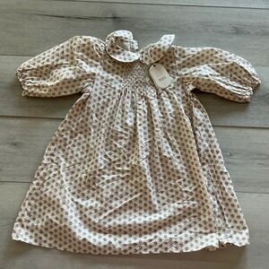 Juvenile Planet Pomponne Printed Smocked Dress Ivory Size‎ 5Y New With Tags